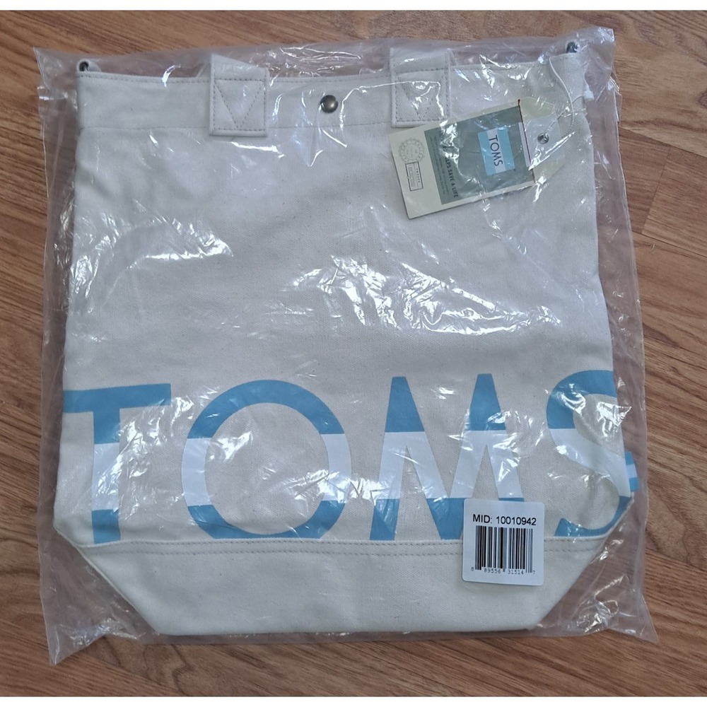 TOMS Beige Natural Cotton Compass Washable Canvas Tote Bag NWT! A5002